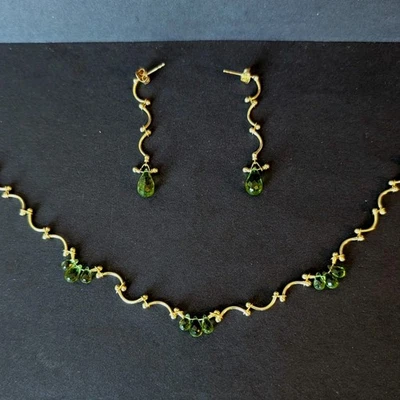 Vintage 18k Gold Plated 925 Sterling Silver Peridot Necklace and Earrings Set - Image 1 of 4