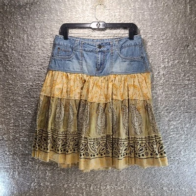 Falda Younique Talla 3 Denim Floral En Niveles Cabaña Boho Campesina Romántica 31W Y2K Foto 1 de 4