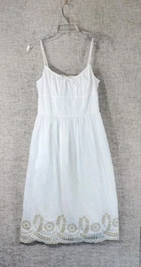Vestido Ann Taylor LOFT Cami Sol Mujer 4 Blanco Dorado Bordado Forrado Algodón - Imagen 1 de 14