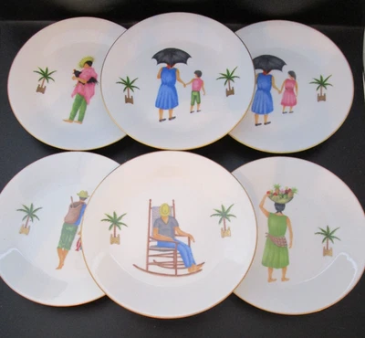 6 Philippe Deshoulieres  Caraibes Tropical Island 6" Bread & Butter Plates MINT - Image 1 of 4