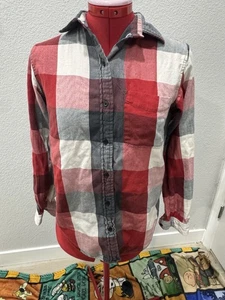 Denim Supply Ralph Lauren RL Boyfriend Plaid Flannel Shirt Red Gray  Women's S - Picture 1 of 7