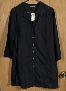 Avenue Women's Plus Sz 1X Black Button Down Tunic Linen Blend Career Beach NWT - Picture 1 of 9