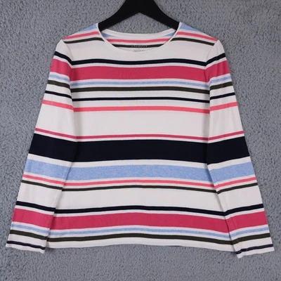 Talbots Shirt Womens Medium White Pink Green Multi Stripe Long Sleeve The Tee - Image 1 of 4