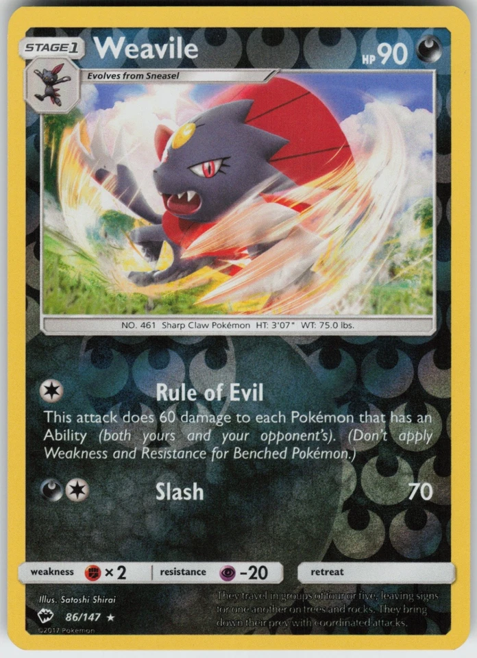 Reverse Holo Weavile 86/147 Rare SM - Burning Shadows Near Mint - Image 1 of 1