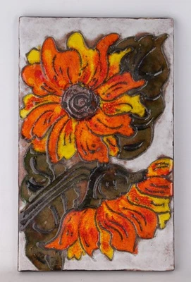 Ruscha Keramikplatte Wandplatte mit Blumen - Bild 1 von 2
