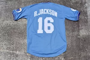 New! Bo Jackson Kansas City KC Royals Blue Baseball Jersey Men's Medium - Picture 1 of 2