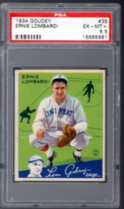 1934 Goudey #35 ERNIE LOMBARDI RC HOF Cincinnati Reds Low Pop 3  Tough PSA 6.5