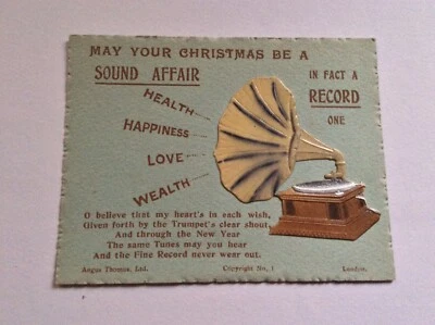 c1900 VINTAGE ANGUS THOMAS MADE CHRISTMAS CARD, SOUND AFFAIR, RARE ITEM - Image 1 of 4
