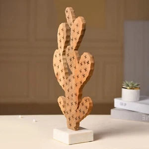 Wood Cactus with Marble stand, Home Art ,Carving, Nature, Gift for Living Room. - Picture 1 of 7