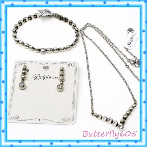 Brighton Twinkle Granulation Hoop Earrings Necklace Set Pouch