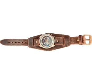 Men’s Vintage Retro Leather Cuff Bracelet Brass Wrist Watch Wide Band -Band Only - Picture 1 of 1