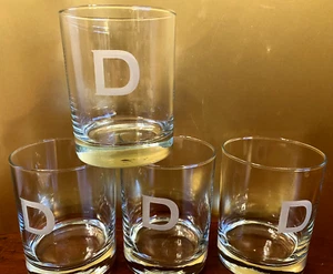 4 OLD FASHION COCKTAIL GLASSES-MONOGRAMMED "D" 4"X3.5" LARGE BARWARE WHISKY - Picture 1 of 4