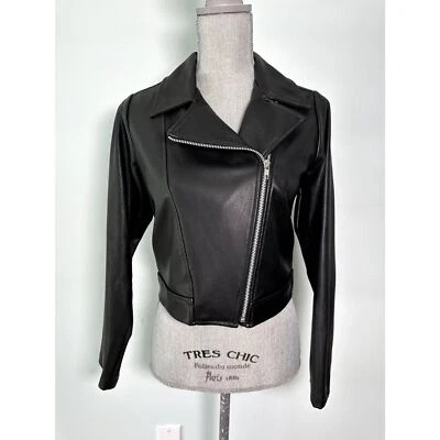 Wonder Nation Junior Girls Vegan Faux Leather Black Crop Biker Moto Jacket XXL   - Image 1 of 4