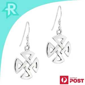 Celtic square Knot Shield Cross Sterling Silver 925 Hook Earrings - Picture 1 of 6
