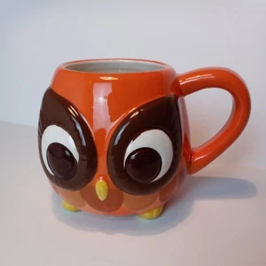 Mesa Home Products Coffee Mug 3D Owl Hand Painted Orange Brown 16 Oz Adorable! - Picture 1 of 4