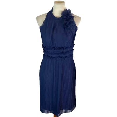 JS Collections Womans Formal Dress Size 6 Navy Blue Halter Pleated - Image 1 of 4