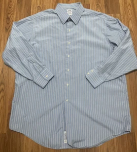 Vintage Brooks Brothers Shirt Mens 17.5 33 Blue Striped Woven Italy Made In USA - Picture 1 of 12