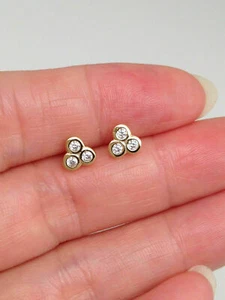 0.50Ct Round Lab-Created Diamond Three-Stone Stud Earrings 14K YellowGold Plated - Picture 1 of 2