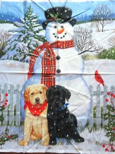 David Textiles Lab Puppies In Front Of Snowman Cotton Panel 36 X 44 Inches - Picture 1 of 1