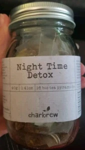 CHARBREW NIGHT TIME DETOX Tea Mason Jar - 16 Pyramid Tea Bags RED ROOBOS TEA - Picture 1 of 2