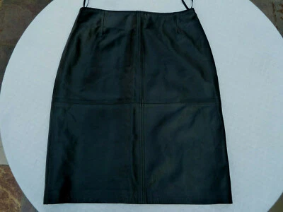 NUEVO SIN ETIQUETAS Falda Lápiz Forrada Negra Cuero Real Mediana Suave ANEXO Esquina Informal Mujer Foto 1 de 4