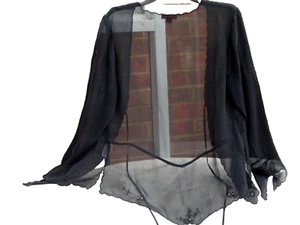 Monsoon Black 100% Silk Embroidered Open Cardigan Top Tunic - Picture 1 of 11
