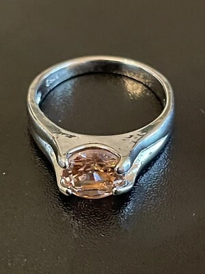 Orange Cubic Zirconia S925 Silver Plated Woman Ring Size 7.5 - Image 1 of 4