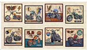 QUILTING TREASURES EASY RIDER MOTORBIKE PANEL 100% COTTON 60cms x 112cms - Picture 1 of 1