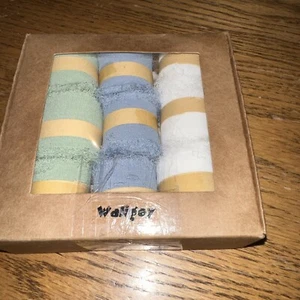 9 Rolls 1.5" X 4 Yd  Chiffon Fringe Silk Ribbon, Sage Green Dusty Blue Cream Whi - Picture 1 of 9