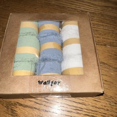 9 Rolls 1.5" X 4 Yd  Chiffon Fringe Silk Ribbon, Sage Green Dusty Blue Cream Whi - Image 1 of 4