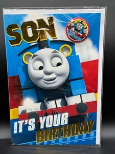 Birthday son - Thomas train card with badge - Gemma international - Picture 1 of 4