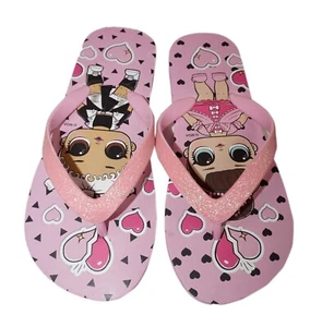 LOL Hearts Flip Flop Sandals Pink w/ Glitter Straps - Kids Size 11/12 - Picture 1 of 4
