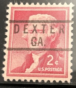 DEXTER, GEORGIA Precancel TYPE 818 on a Two Cent Jefferson Stamp - Picture 1 of 1