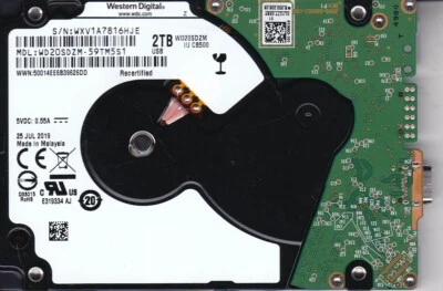  WD20SDZM-59TM5S1 s/n: WXV1A Malaysia JUL 2019 2TB 2.5" USB-C WESTERN DIGITAL - Image 1 of 2