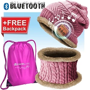 Pink Bluetooth Music Warm Beanie Wireless Smart Headset Headphone Speaker Mic - Picture 1 of 7