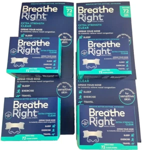 288 BREATHE RIGHT NASAL STRIPS, EXTRA CLEAR ~SENSITIVE SKIN~ ( 4 X 72 CT BOXES ) - Picture 1 of 1