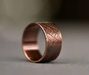 Wide Band Antiqued Pure copper Textured Unisex Jewelry Ring Gift For Men Women - Picture 1 of 5