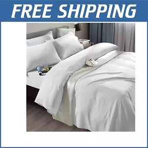 Luxurious Queen Bed Sheet Set – 1800 Thread Count Microfiber, Deep Pocket, White - Picture 1 of 9