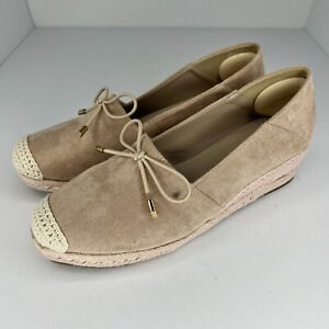 Womens Beige Suede Espadrille Comfort Shoes Slip On Round Toe Solid Size 10