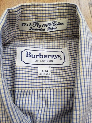Camisa Burberrys London Hombre 15-34 Azul Amarillo 2 Capas Algodón L/S Cuadros Guinga Foto 1 de 4