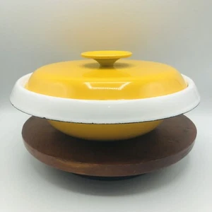 Vtg Yellow Orange Housemates JAPAN Enamelware Lidded Casserole Dish 11" - Picture 1 of 10