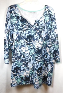 Croft & Barrow Women's Multi Color Navy, Lt Blue & Green Pullover Neck Sz 2X - Picture 1 of 3
