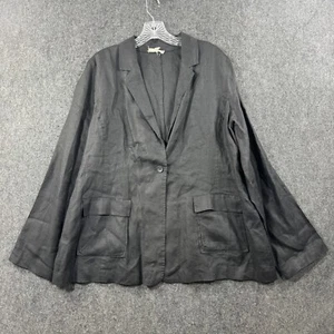Eileen Fisher Blazer Women's Large Black 100% Linen One Button Pockets - Picture 1 of 7
