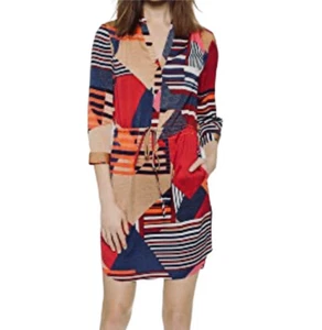DIANE VON FURTENBERG FREYA MULTI COLORS GEO DESIGN SILK MINI DRESS OVSD SZ 0 - Picture 1 of 15