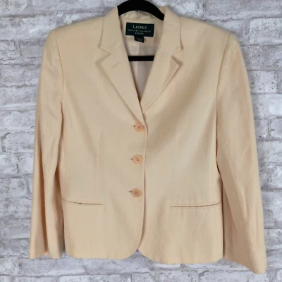 Lauren Ralph Lauren Blazer Silk Linen Womens 10P Yellow Preppy Career Business  - Image 1 of 4