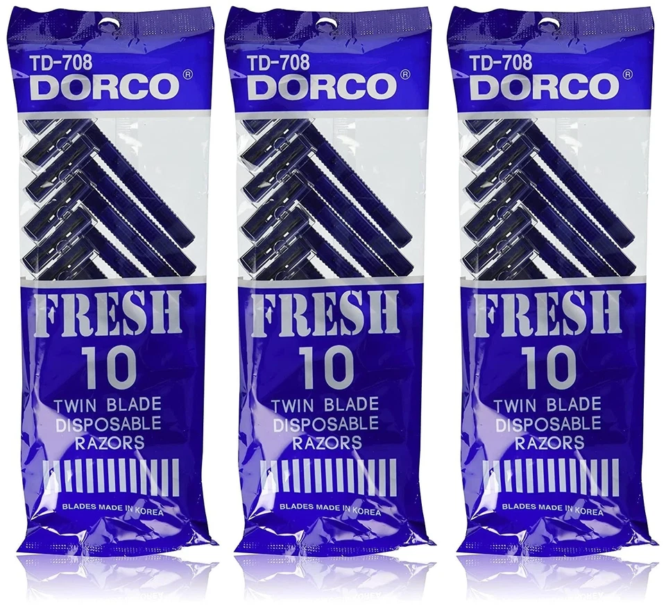 PACK DE 3 -30 unidades maquinillas de afeitar desechables Dorco Blue de doble hoja para hombre TD-708 Foto 1 de 1