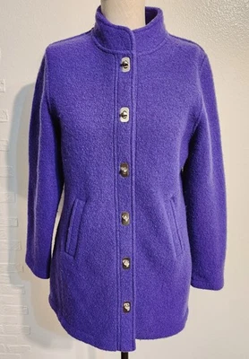 Abrigo suéter para mujer Petite Sophisticate azul púrpura 100 % lana con botones Foto 1 de 4