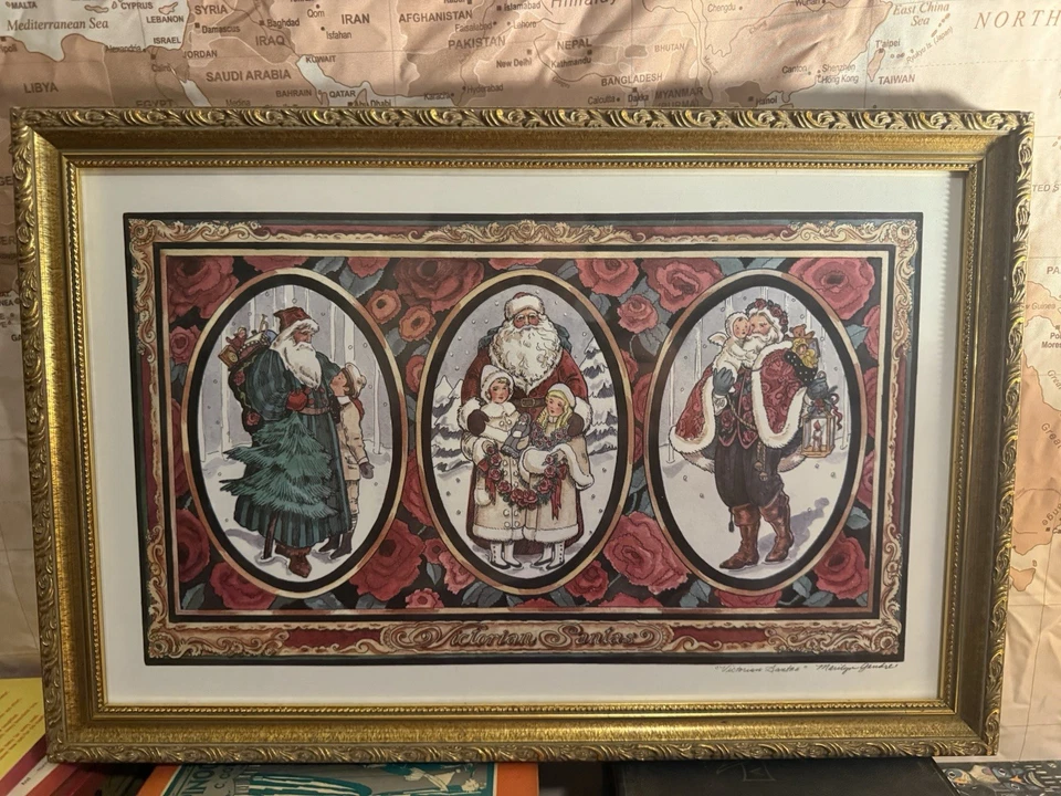 Victoriano Papá Noel Marilyn Haskell Enmarcado Navidad Impresión Vintage Decoración Vacacional Foto 1 de 3