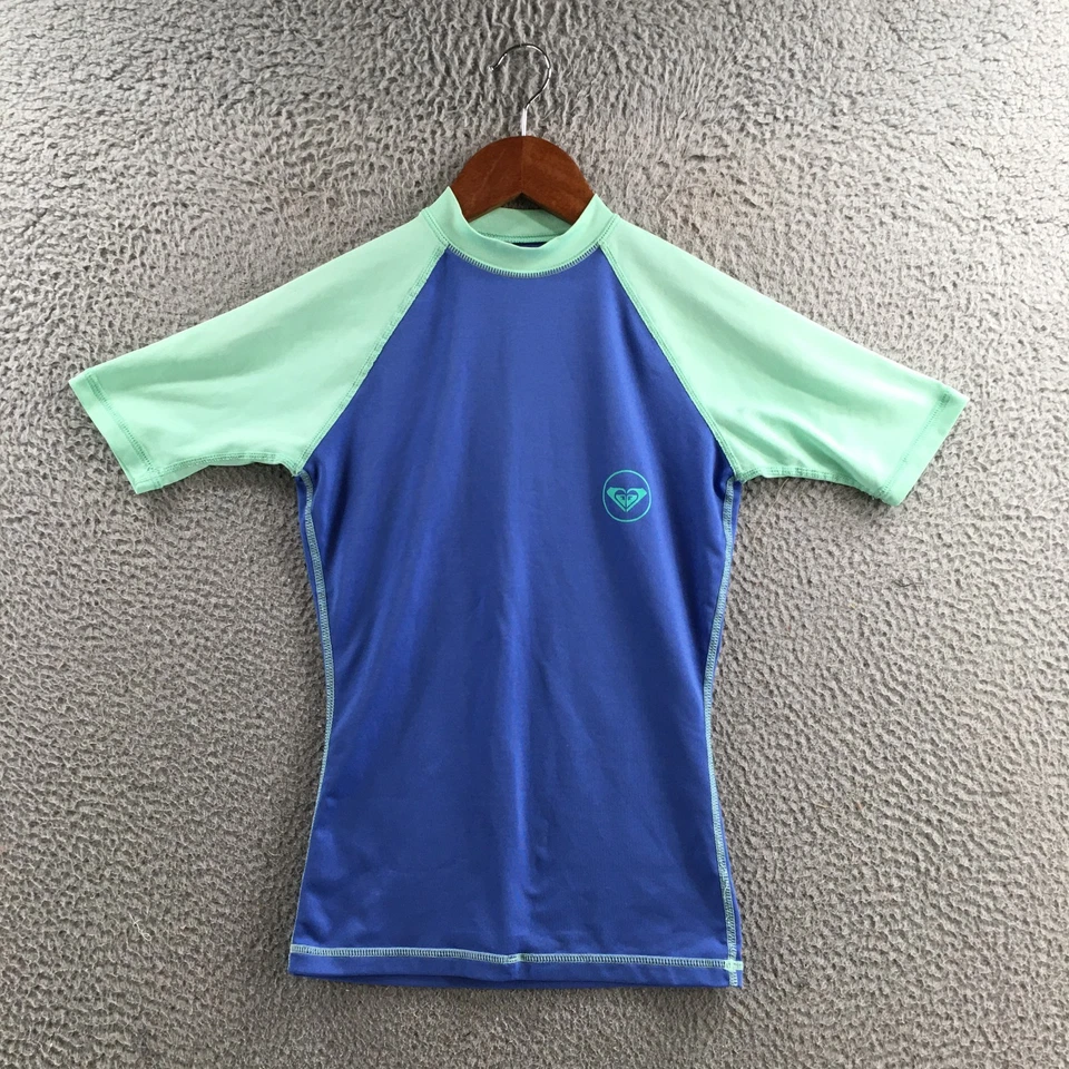 Camisa Roxy Rash Guard para mujer XS azul verde manga corta natación surf FPS elástica Foto 1 de 4