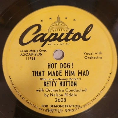 HEAR👂Betty Hutton Lot 2X 78 Hot Dog That Made Him Mad Square In Social Circle - Image 1 of 4